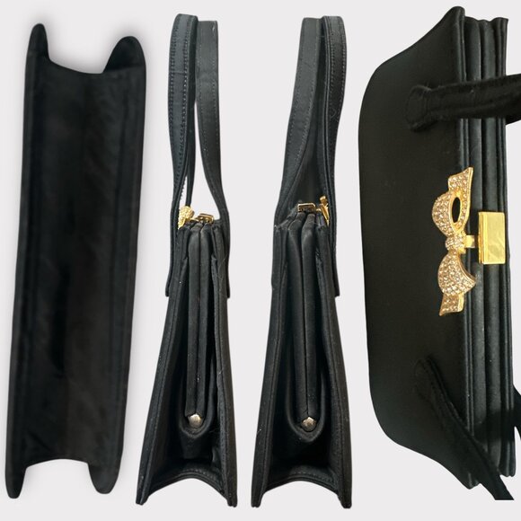 Dofan Vintage Handbag Black Fabric Gold Pave Clasp Purse 60s France Formal Bag - Picture 4 of 8